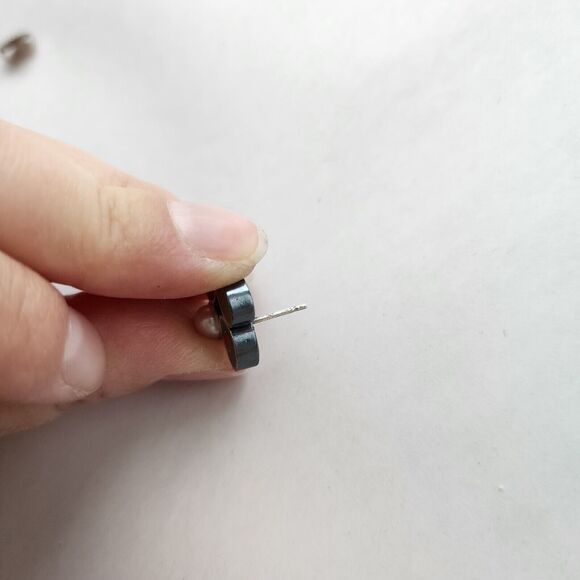 Susan Kinzig Design Four Clover Earrings Blue Clay & Pearl Post Back 925 Silver - Picture 6 of 11